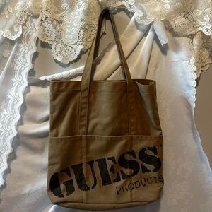 Guess Brown Canvas Logo Tote Bag